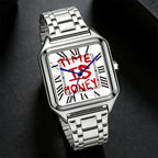 Montre homme carrée à cadran blanc Time is money, bracelet en acier, vue 6, King Watch
