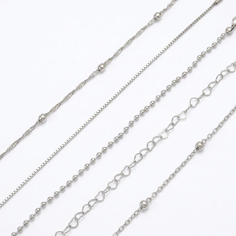 Set of 5 fine chain bracelets with hearts and beads, view 5, King Watch