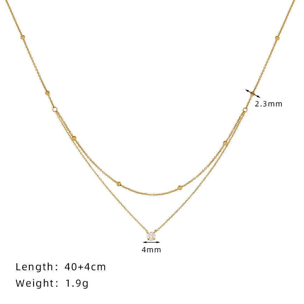 Collier double rang en acier inoxydable, chaîne à perles et pendentif zircone, double rang doré, perles fines, King Watch