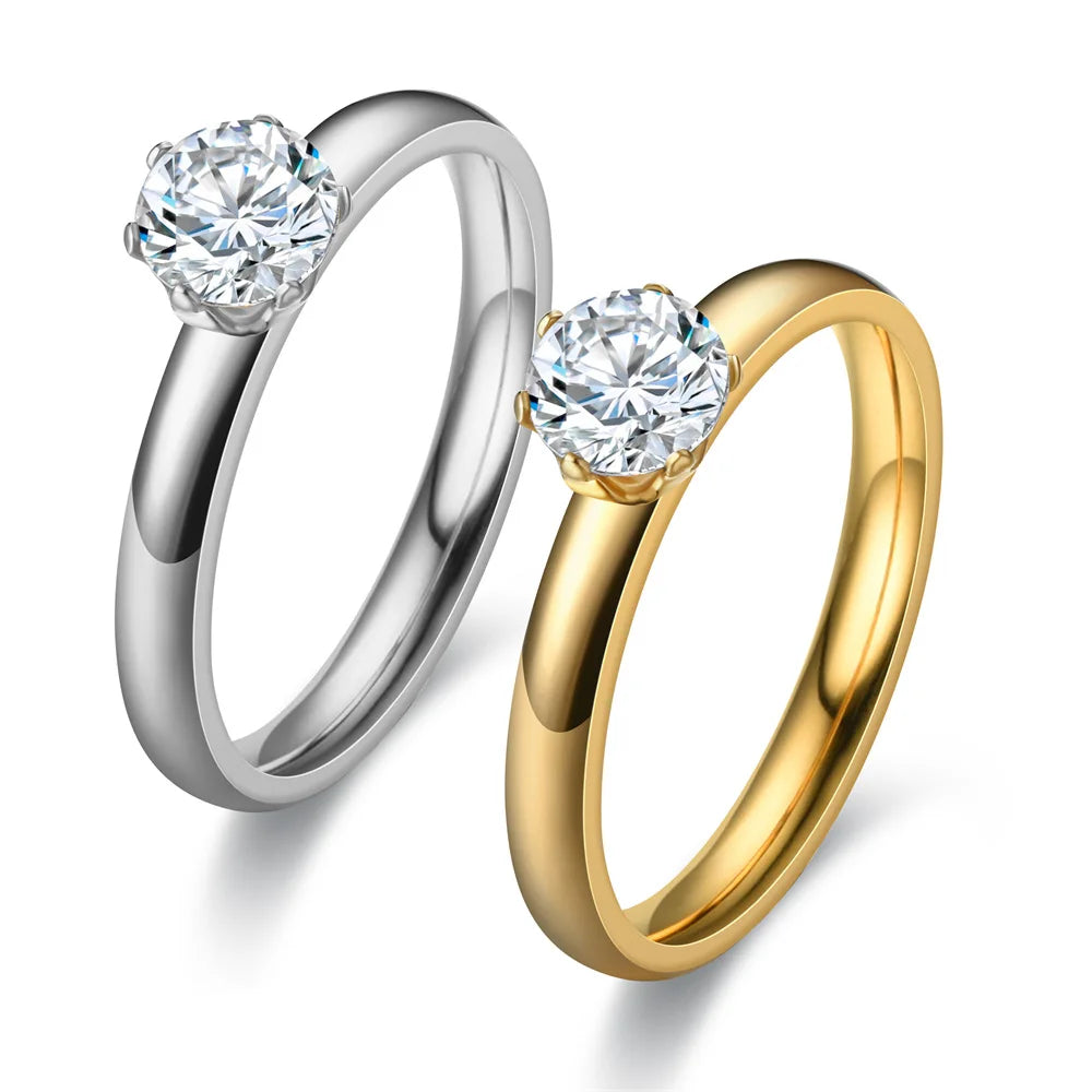 Bague solitaire en acier inoxydable sertie d'une zircone, King Watch