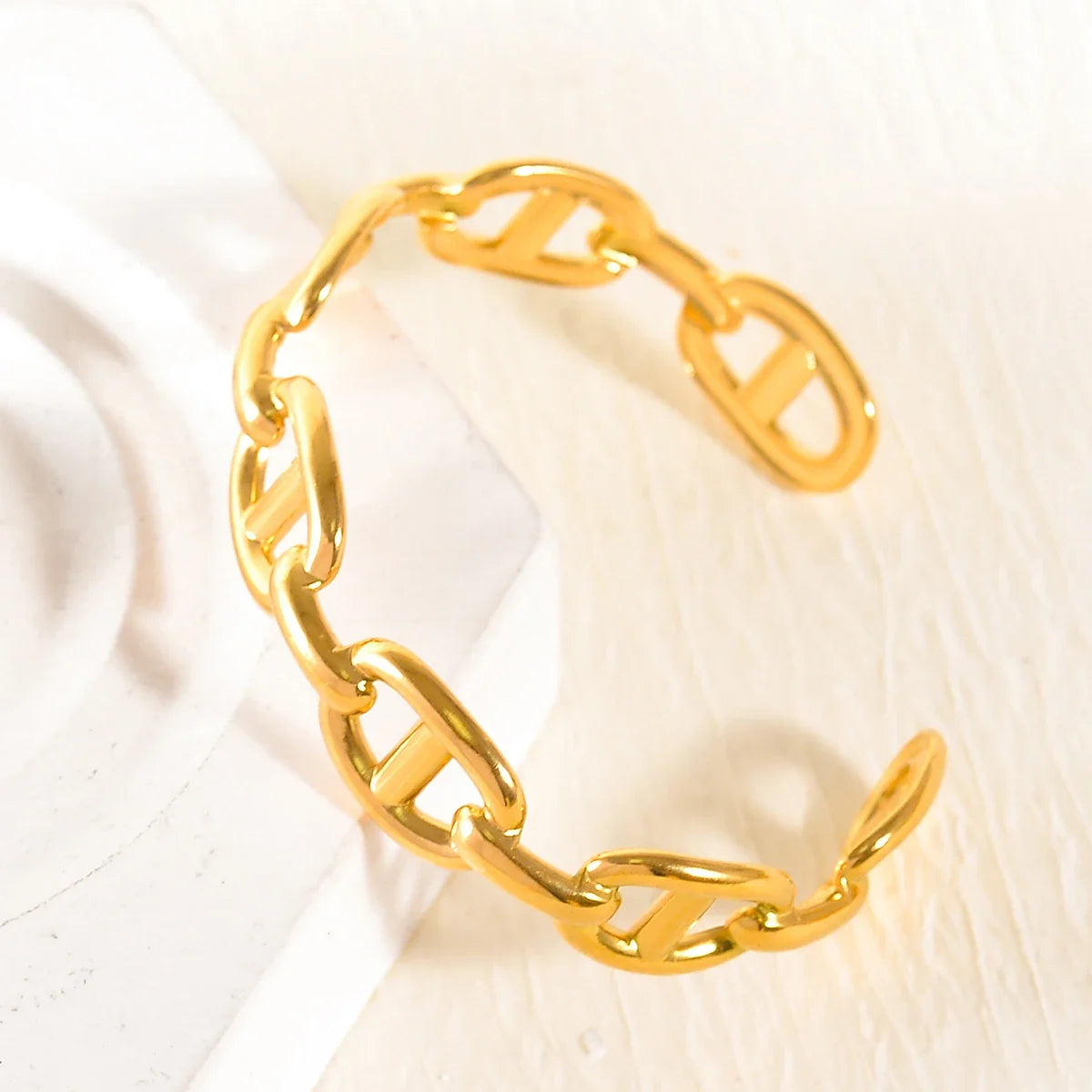 Gold-tone open anchor chain bangle, stainless steel, King Watch