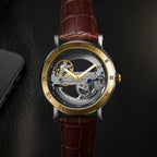 Skeleton automatic watch with transparent dial, leather strap, view 4, King Watch