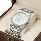 Octagonal watch with Who cares I'm already late dial, jumbled numerals, King Watch
