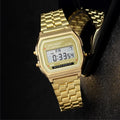 Montre digitale rétro rectangulaire, bracelet en acier inoxydable, doré, King Watch