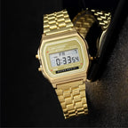 Montre digitale rétro rectangulaire, bracelet en acier inoxydable, doré, King Watch