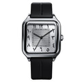 Men's square watch with Eastern Arabic numerals, ribbed dial, silver-tone dial, black strap, King Watch