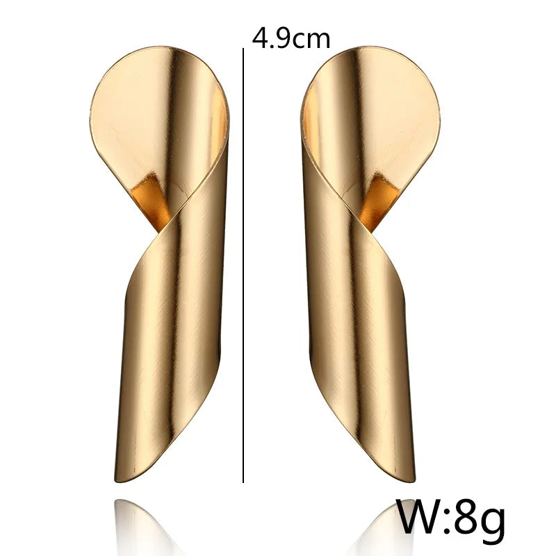 Boucles d'oreilles pendantes en métal doré, ruban doré, King Watch