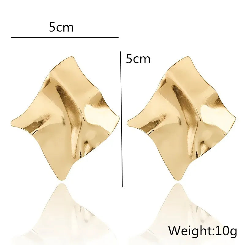 Boucles d'oreilles pendantes en métal doré, plaque froissée dorée, King Watch