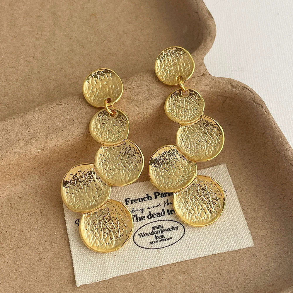 Gold-tone metal drop earrings, view 6, King Watch
