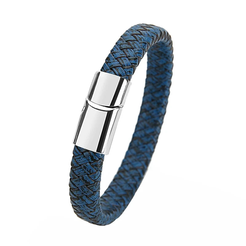 Men's braided leather bracelet with magnetic clasp, view 6, King Watch