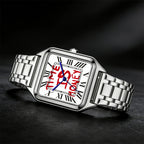 Montre homme carrée à cadran blanc Time is money, bracelet en acier, vue 5, King Watch