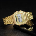 Montre digitale rétro rectangulaire, bracelet en acier inoxydable, vue 6, King Watch