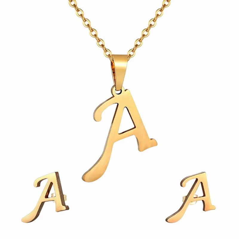 Collier pendentif initiale en acier inoxydable, finition dorée ou argentée, vue 6, King Watch