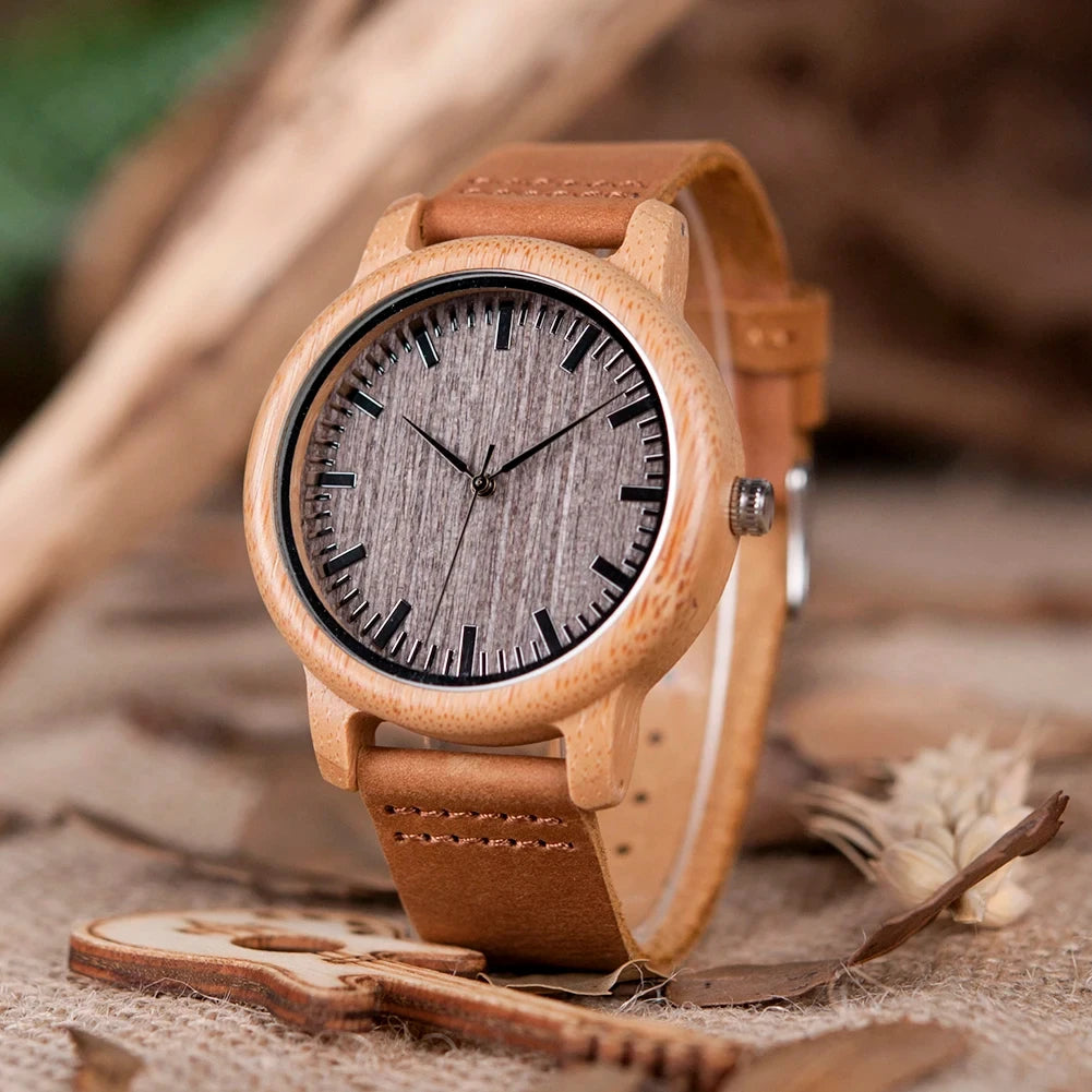 Montre en bambou naturel à cadran en bois, homme, cadran bois gris, King Watch