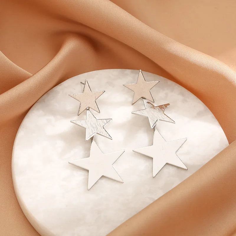 Boucles d'oreilles pendantes en métal doré, étoiles argentées, King Watch