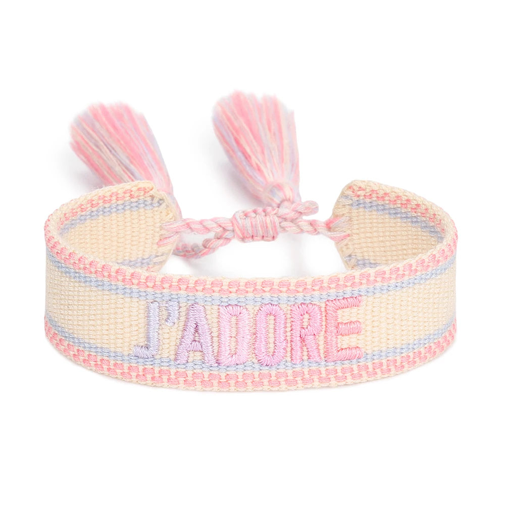 Bracelet brodé tissé en coton à pompons, pastel multicolore, King Watch