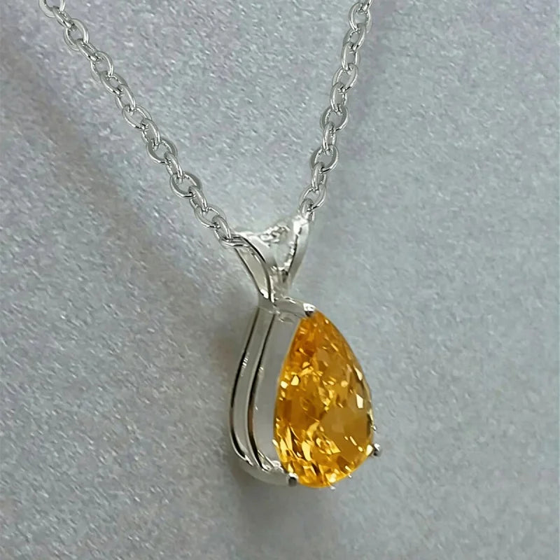 Collier à pendentif goutte serti de zircone sur chaîne fine, jaune, argenté, King Watch