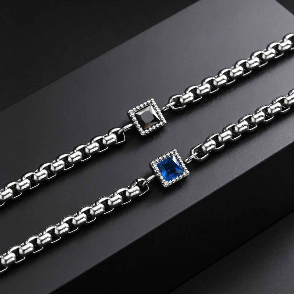 Bracelet homme en chaîne d'acier inoxydable orné d'une pierre carrée, vue 5, King Watch