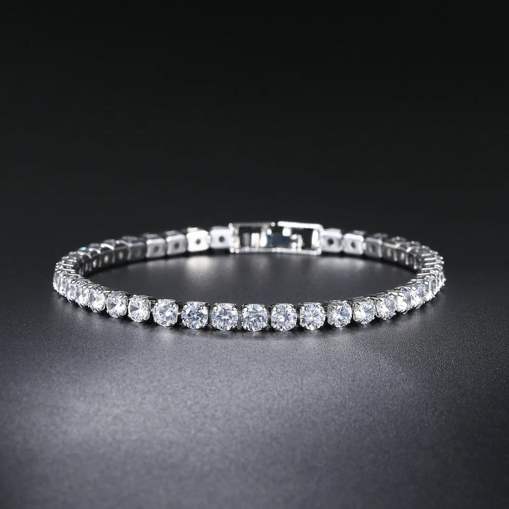 Bracelet tennis serti de zircones de 4 mm, finition dorée ou argentée, King Watch