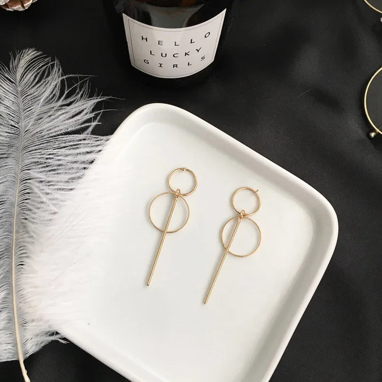 Boucles d'oreilles pendantes en métal doré, cercle et barre dorés, King Watch