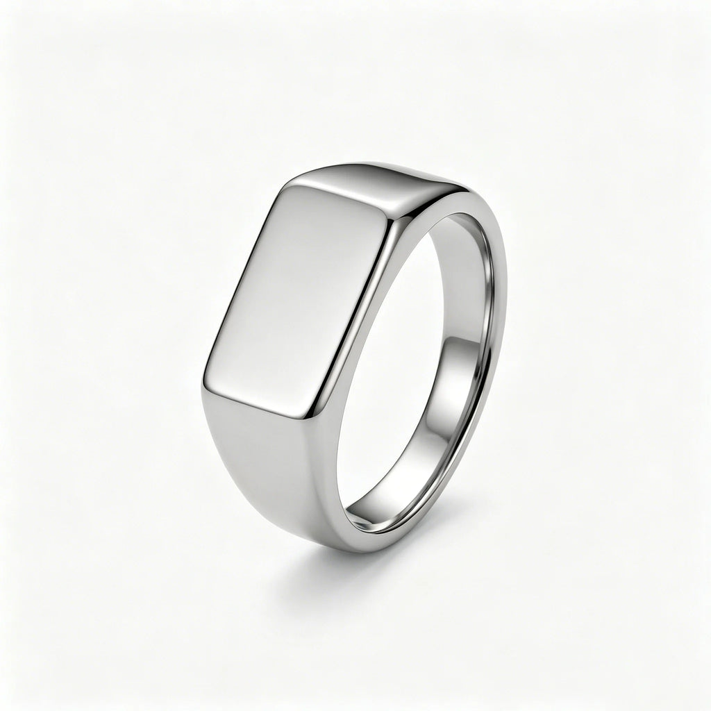 Chevalière homme rectangulaire en acier inoxydable poli, argentée, King Watch