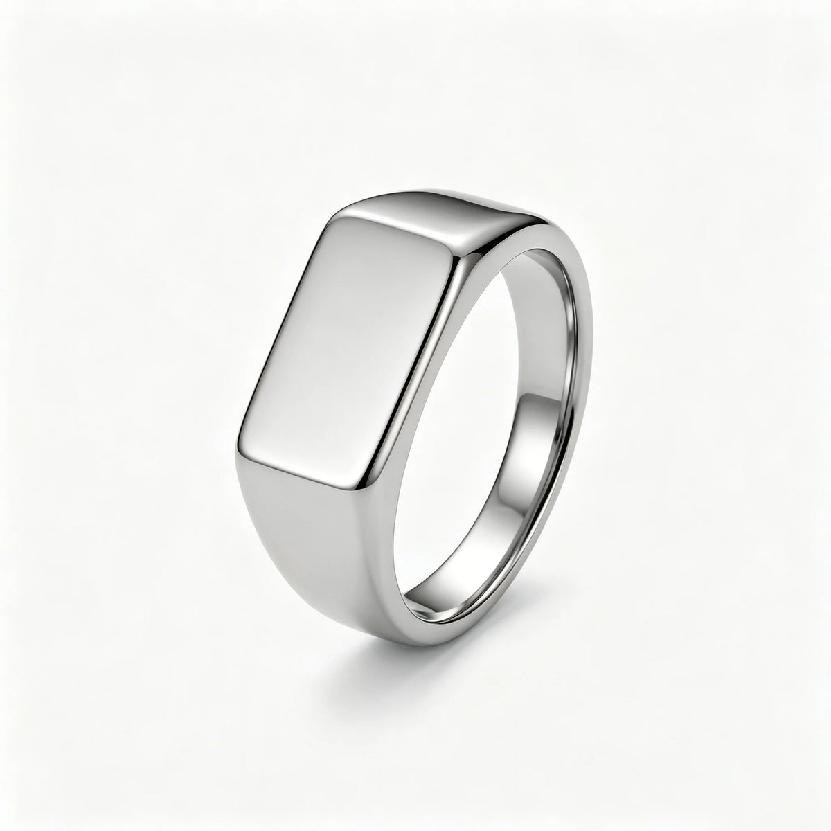 Chevalière homme rectangulaire en acier inoxydable poli, argentée, King Watch