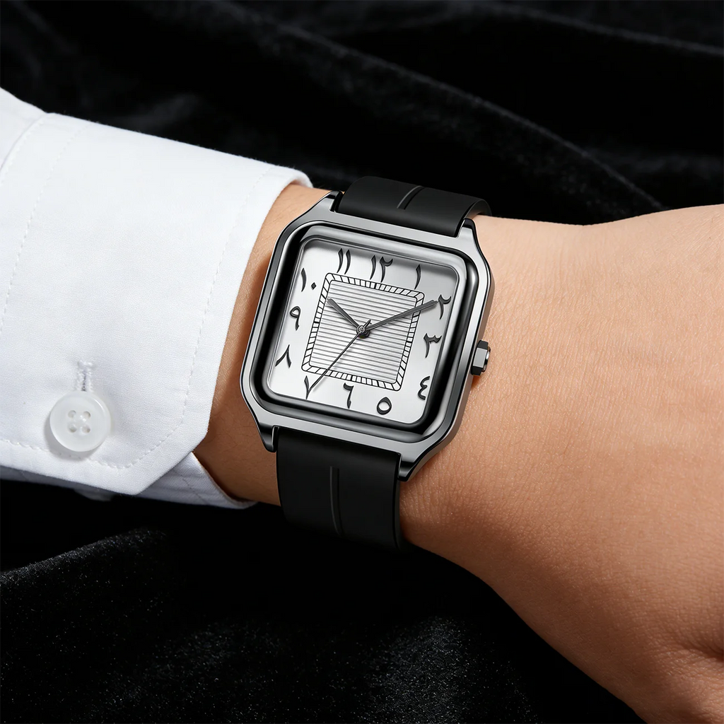 Men's square watch with Eastern Arabic numerals, ribbed dial, view 4, King Watch
