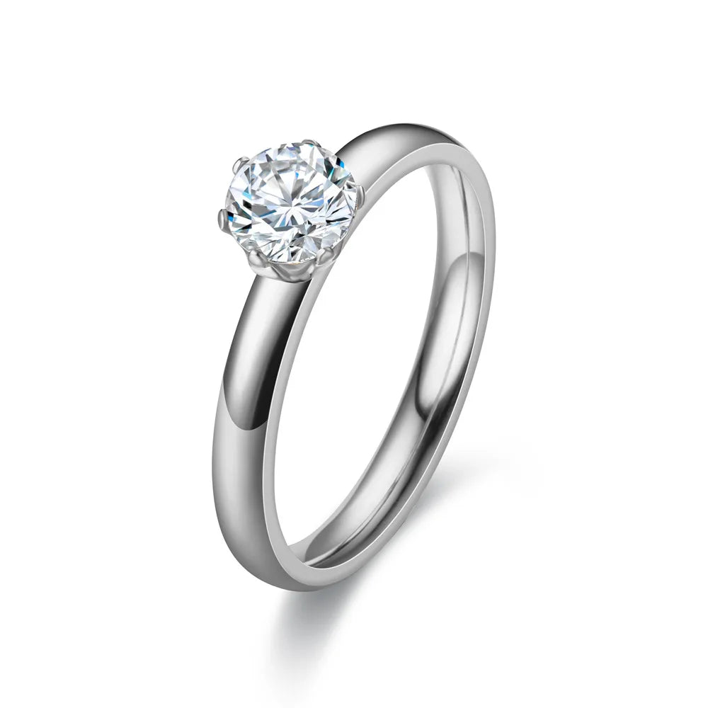 Bague solitaire en acier inoxydable sertie d'une zircone, vue 7, King Watch