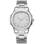 Montre homme carrée à quartz, bracelet en acier inoxydable, cadran gaufré, vue 3, King Watch