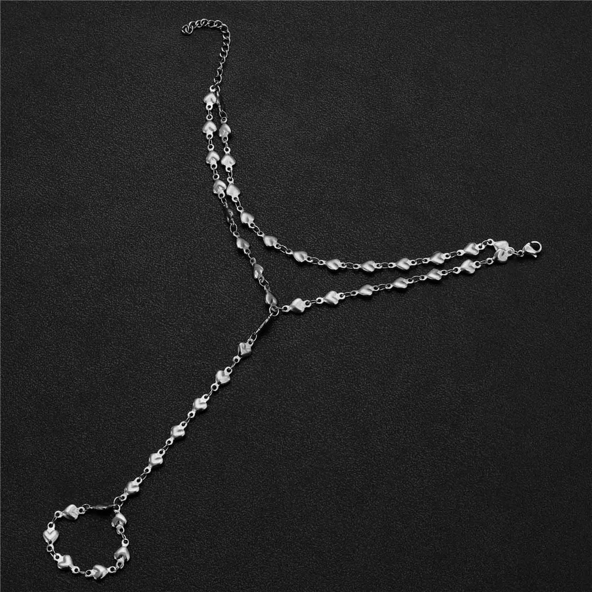 Bracelet bague en chaîne de cœurs, acier inoxydable, argenté, King Watch