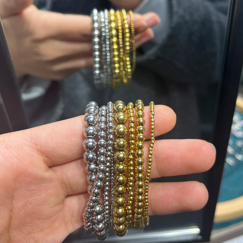 Stretch bracelet with stainless steel beads, view 5, King Watch