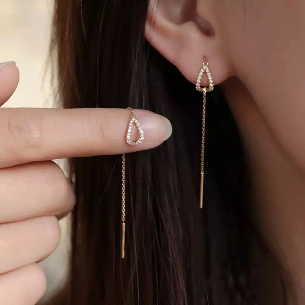 Boucles d'oreilles longues à chaîne serties de cristal, goutte ajourée dorée, King Watch