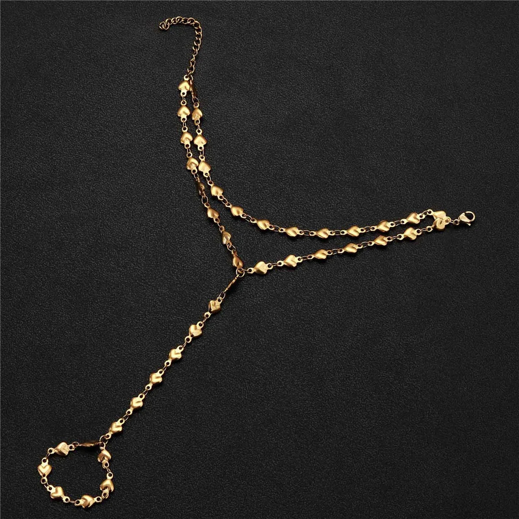 Bracelet bague en chaîne de cœurs, acier inoxydable, doré, King Watch