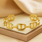 Gold-tone open anchor chain bangle, stainless steel, view 2, King Watch