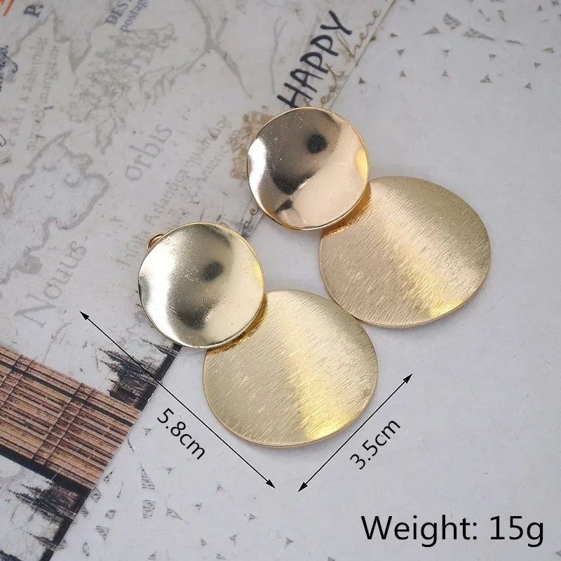 Boucles d'oreilles pendantes en métal doré, double disque doré, King Watch