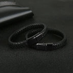 Men's braided leather bracelet with magnetic clasp, view 2, King Watch