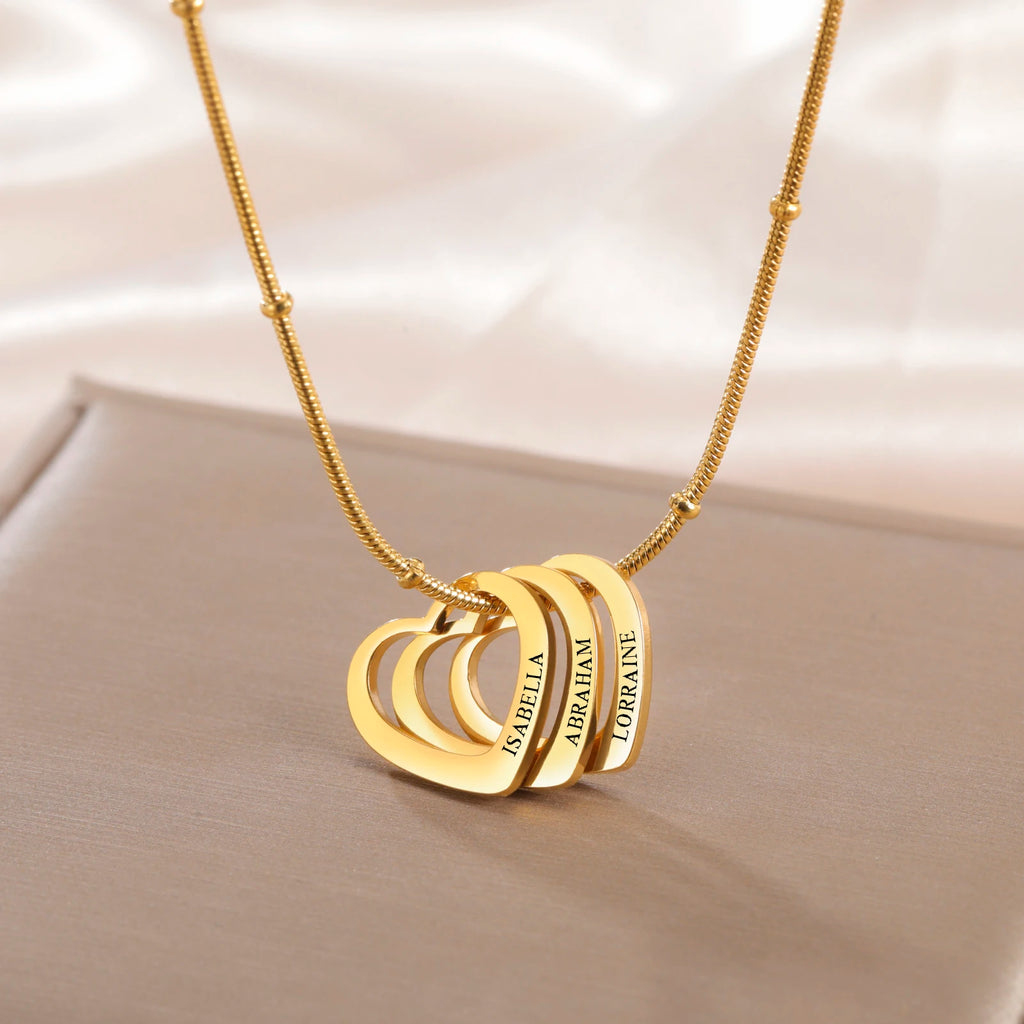Collier personnalisable à pendentifs cœurs gravés au prénom, King Watch