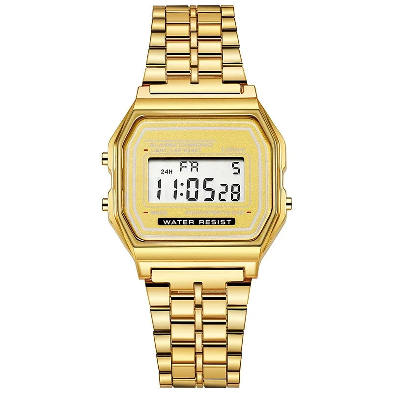 Montre digitale rétro rectangulaire, bracelet en acier inoxydable, vue 4, King Watch