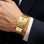 Rectangular jump hour watch in brushed steel, view 2, King Watch