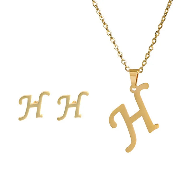 Collier pendentif initiale en acier inoxydable, finition dorée ou argentée, vue 26, King Watch