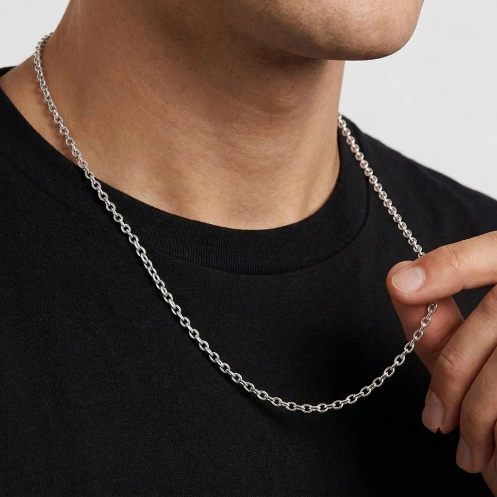 Collier chaîne fine en acier inoxydable, finition acier ou dorée, vue 2, King Watch