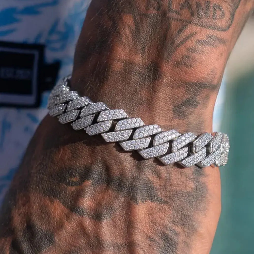 Bracelet maille cubaine iced out serti de strass, sertie large, argentée, King Watch
