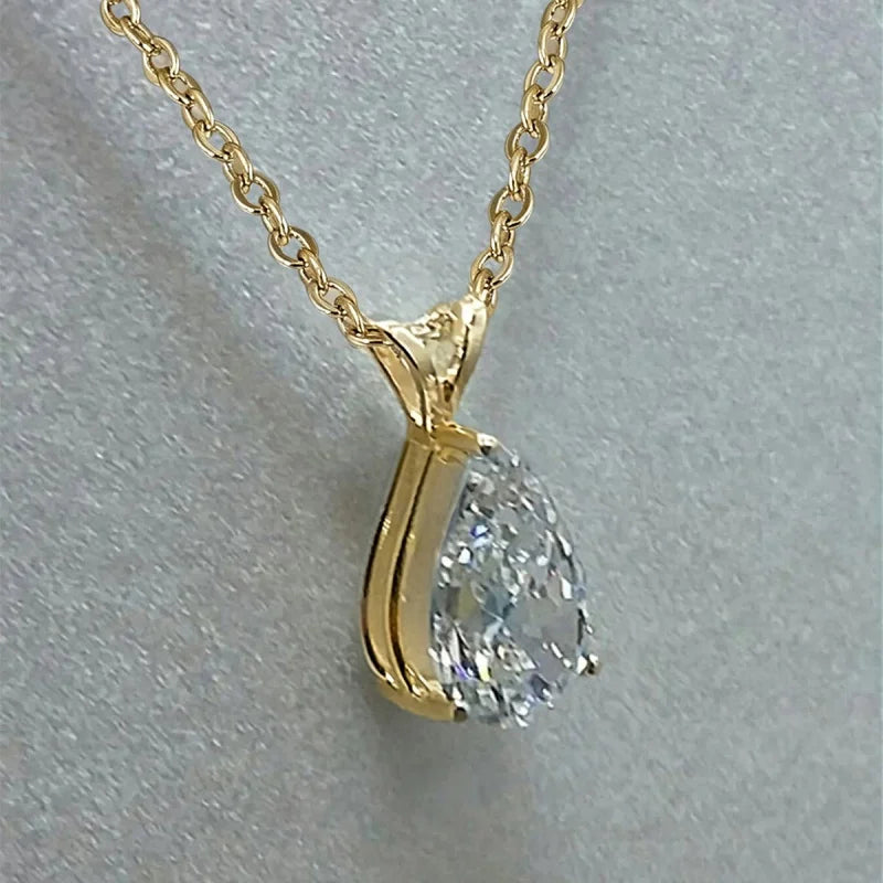Collier à pendentif goutte serti de zircone sur chaîne fine, blanc, doré, King Watch