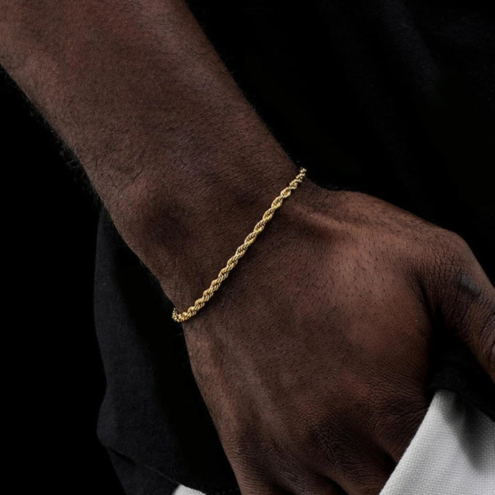 Bracelet maille cubaine iced out serti de strass, maille corde fine, dorée, King Watch