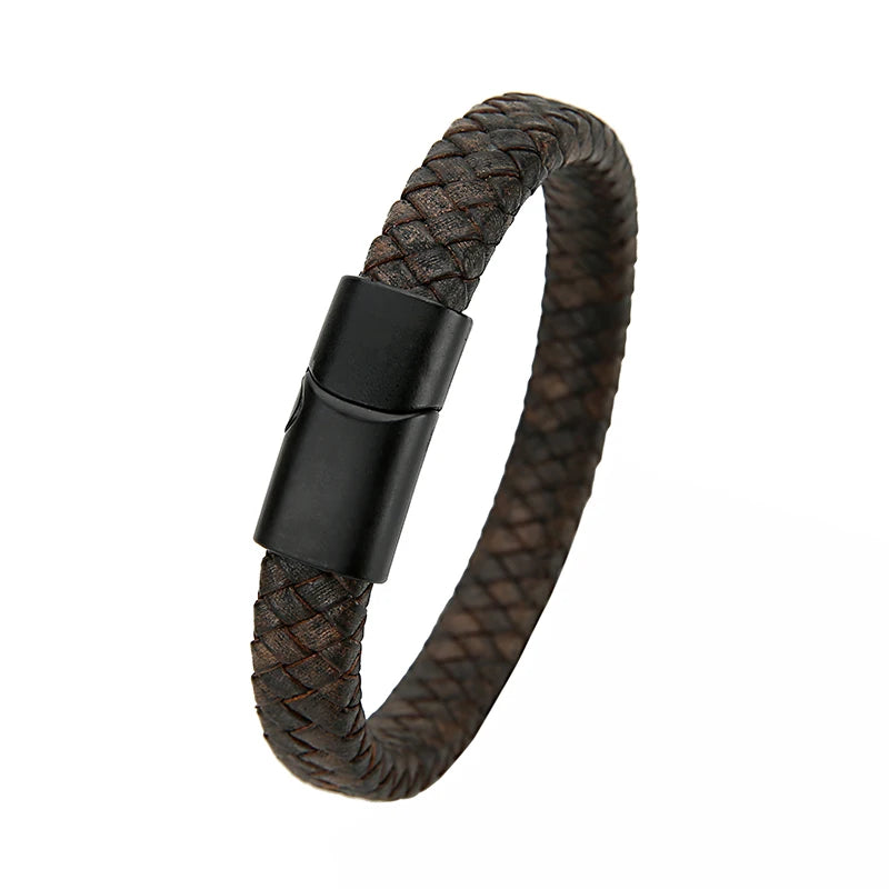 Bracelet homme en cuir tressé à fermoir magnétique, vue 5, King Watch