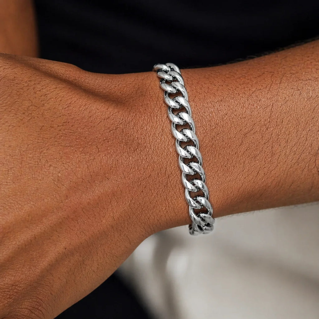 Bracelet chaîne maille en acier inoxydable, finition dorée ou argentée, vue 4, King Watch