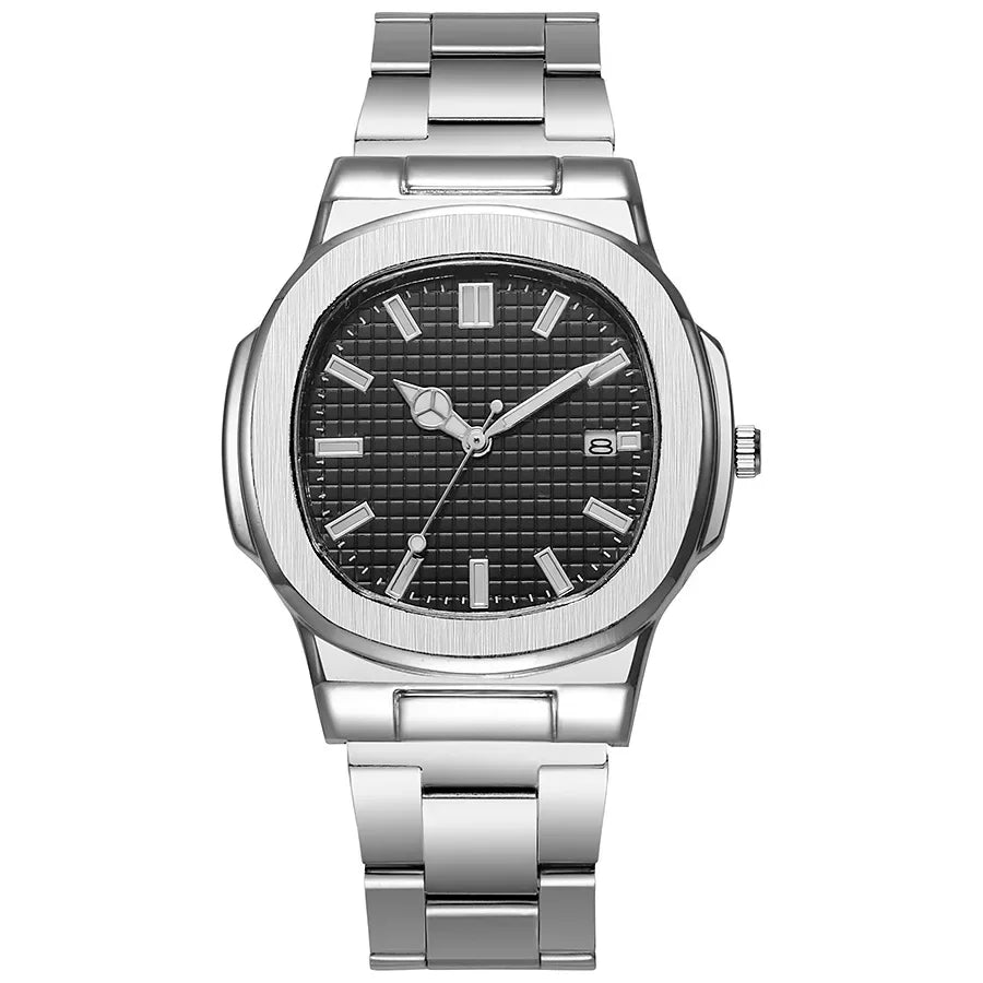Montre homme carrée à quartz, bracelet en acier inoxydable, cadran gaufré, vue 9, King Watch