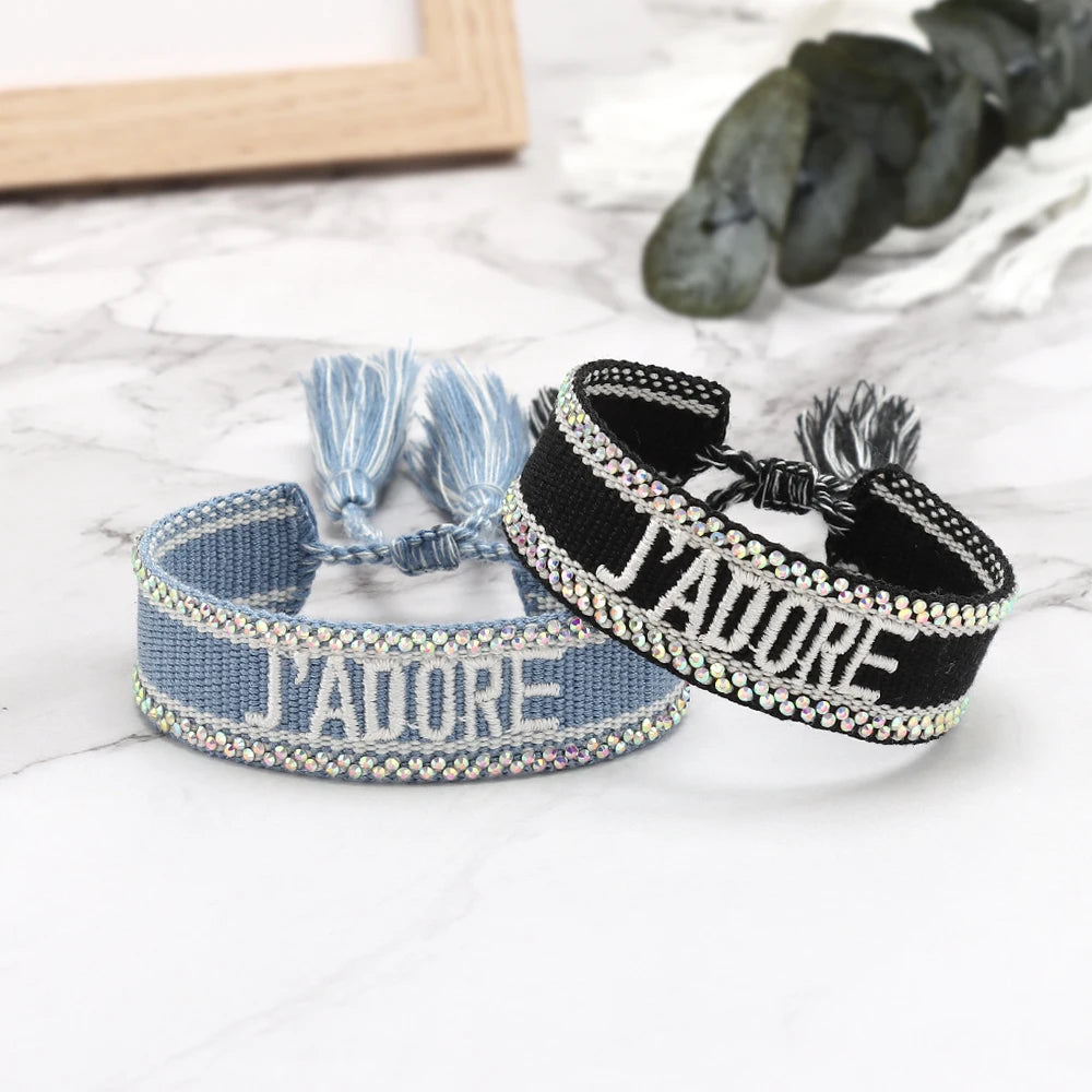 Bracelet brodé tissé en coton à pompons, vue 3, King Watch