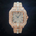 Montre homme iced out carrée en acier sertie de strass, or rose, King Watch