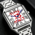 Montre homme carrée à cadran blanc Time is money, bracelet en acier, King Watch